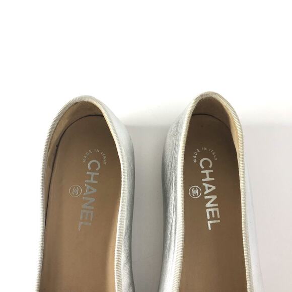 Chanel Interlocking CC Logo Silver Cap Toe Ballerina Flats 41 - Picture 4 of 10